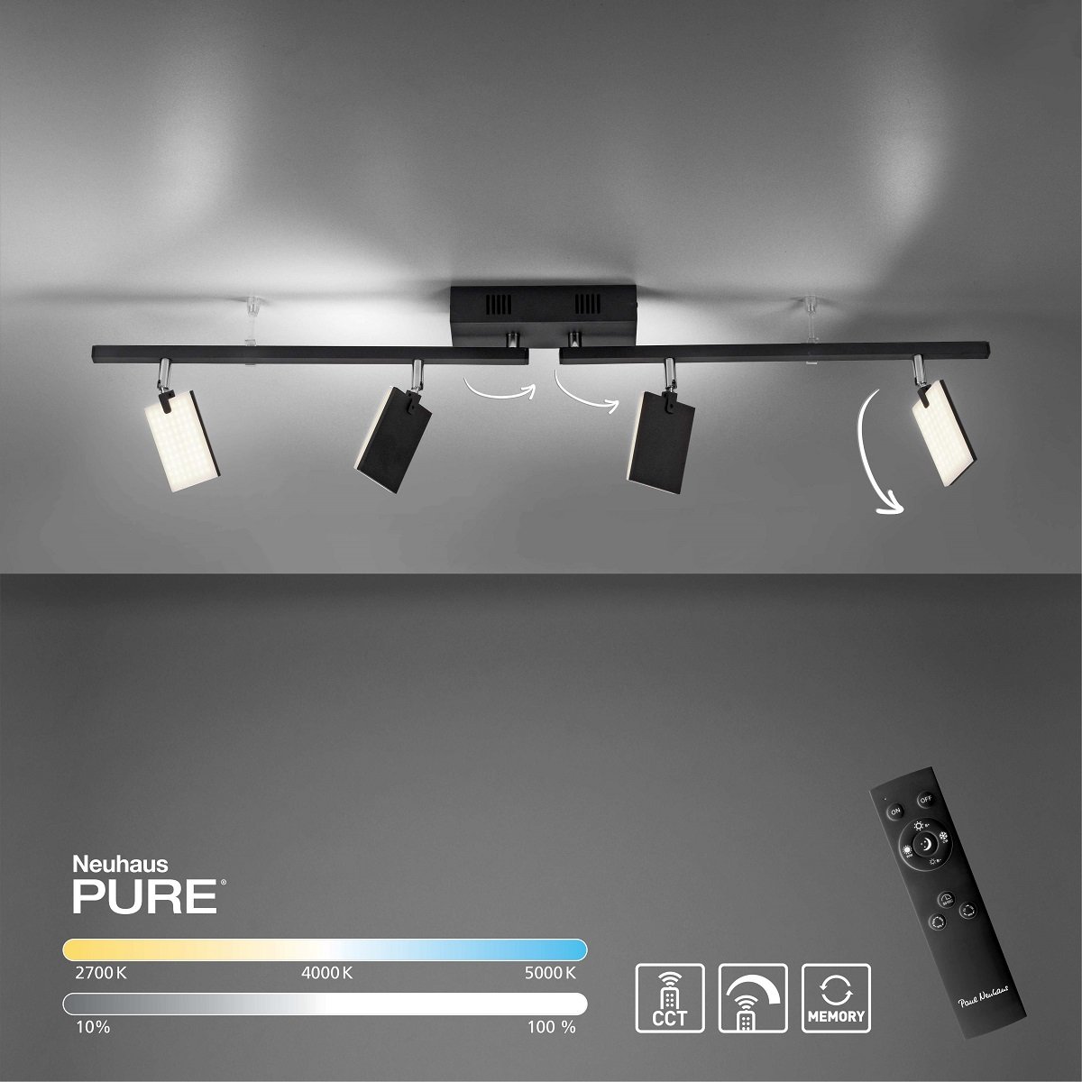 Paul Neuhaus 6356-18 PURE-MIRA LED Deckenleuchte 4-flammig black pearl CCT