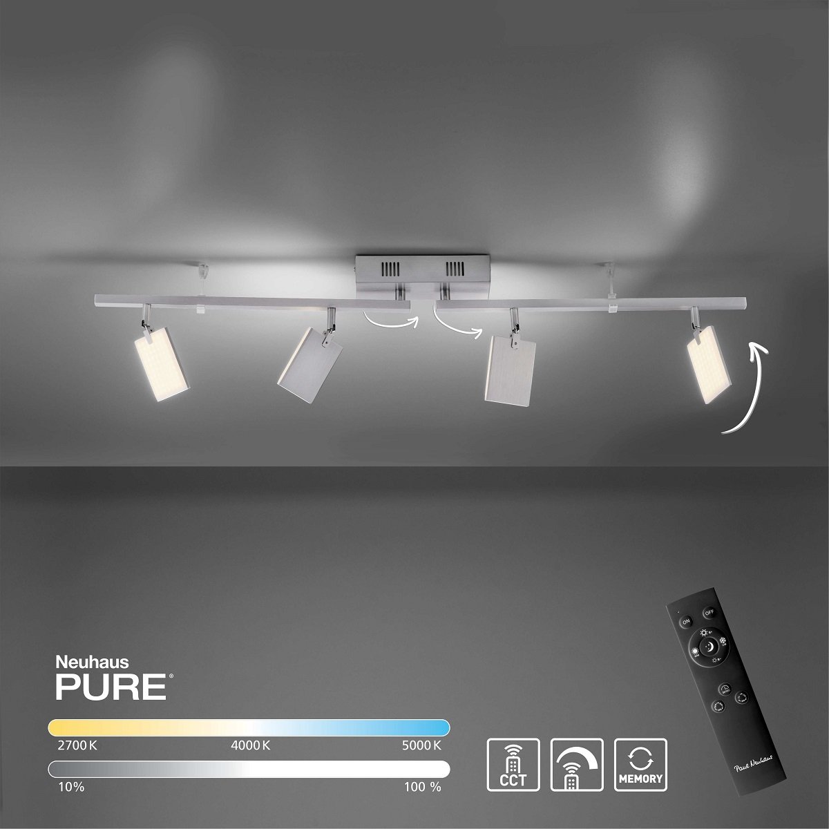 Paul Neuhaus 6356-95 PURE-MIRA LED Deckenleuchte 4-flammig diamond (alu) CCT