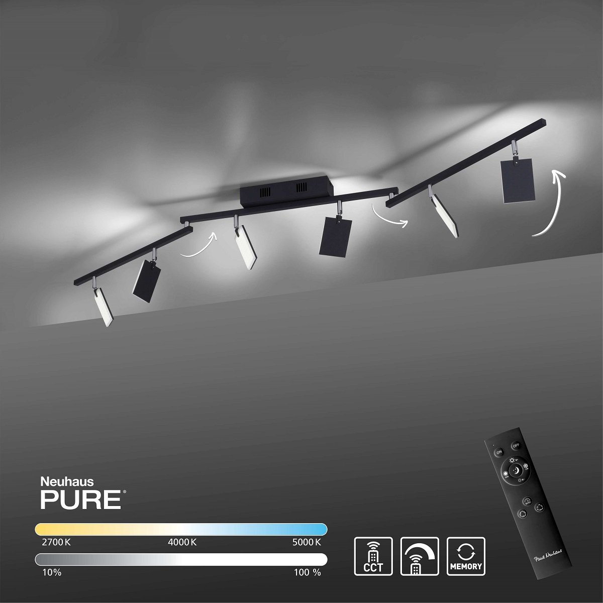 Paul Neuhaus 6358-18 PURE-MIRA LED Deckenleuchte 6-flammig black pearl CCT