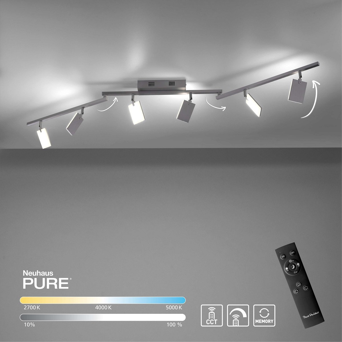 Paul Neuhaus 6358-95 PURE-MIRA LED Deckenleuchte 6-flammig diamond (alu) CCT