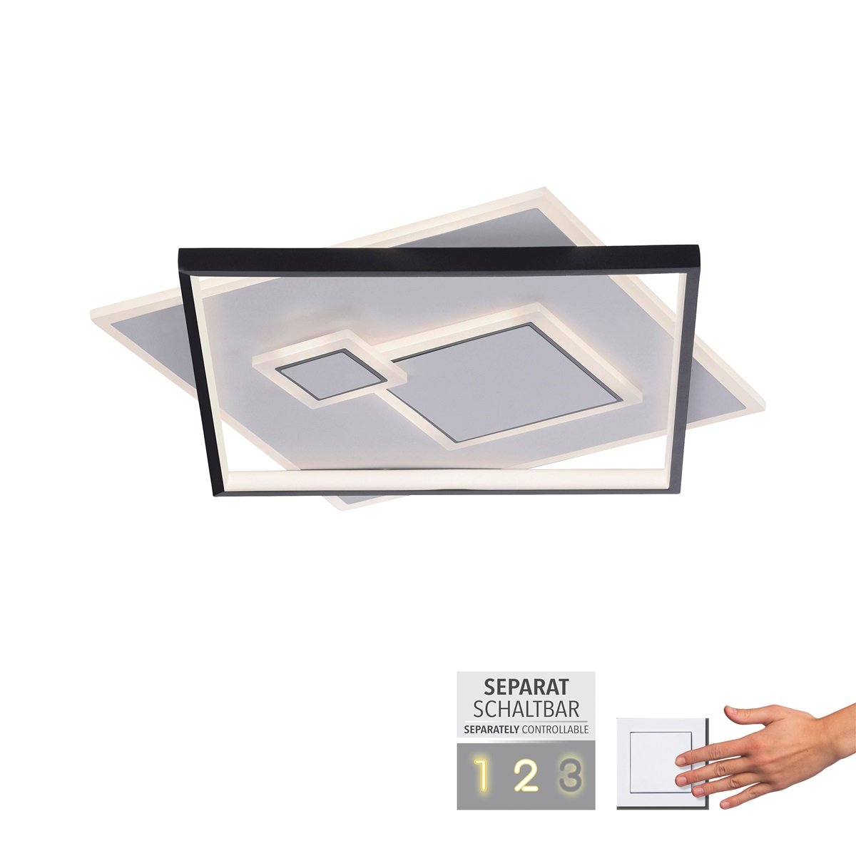 Paul Neuhaus 6390-16 LED Deckenleuchte quadratisch schwarz wei� schaltbar warmwei�