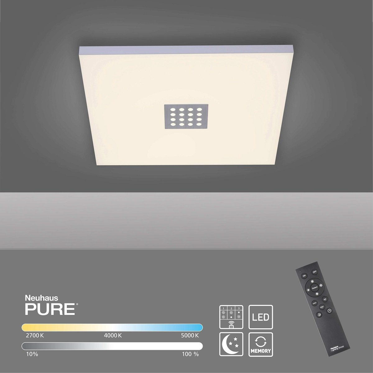 Paul Neuhaus 6433-95 PURE-NEO LED Deckenleuchte aluminium CCT 45x45cm