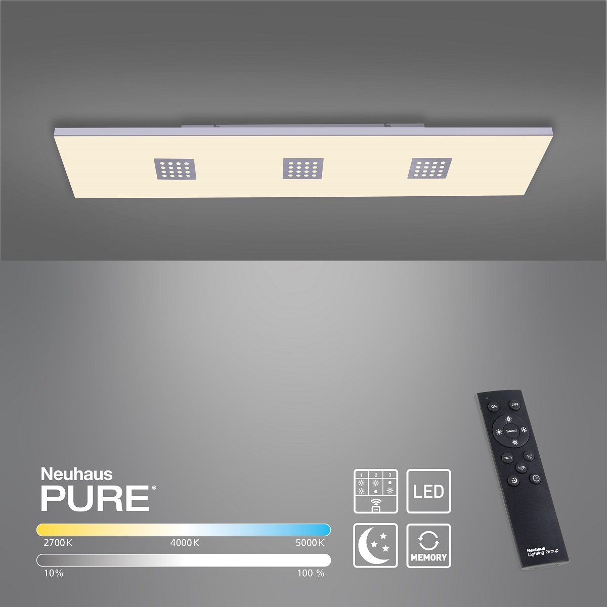 Paul Neuhaus 6436-95 PURE-NEO LED Deckenleuchte aluminium CCT 120x30cm