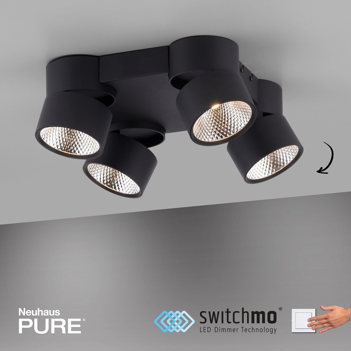 Paul Neuhaus schwarz 4-flammig Shop LED online 6454-18 --> Lampen PURE-NOLA im Deckenleuchte kaufen Leuchten 