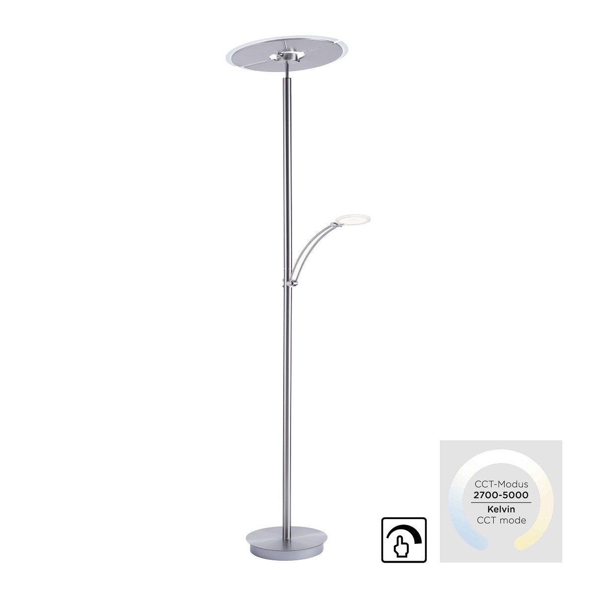 Paul Neuhaus 673-55 LED Deckenfluter stahlfarben Lesearm CCT mit Memoryfunktion