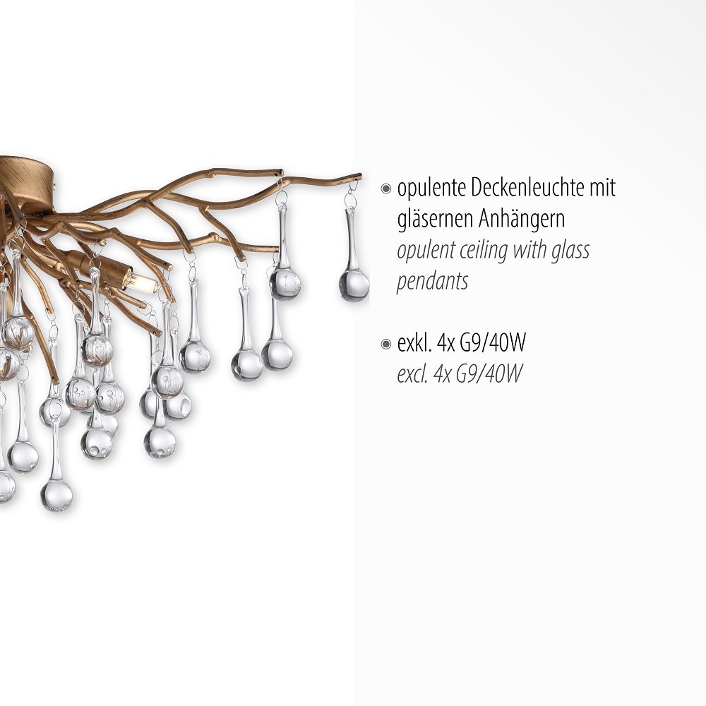 Paul Neuhaus 8090-11 ICICLE Deckenleuchte 4-flammig Altmessing mit  Glasbehang --> Leuchten & Lampen online kaufen im