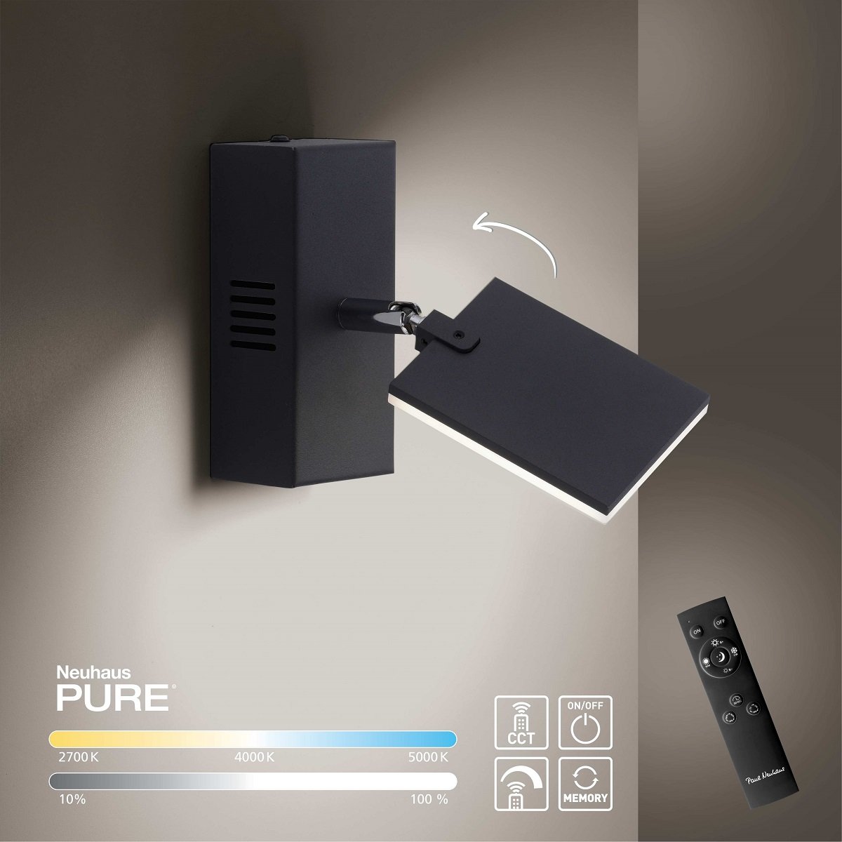 Paul Neuhaus 9353-18 PURE-MIRA LED Wandleuchte black pearl CCT