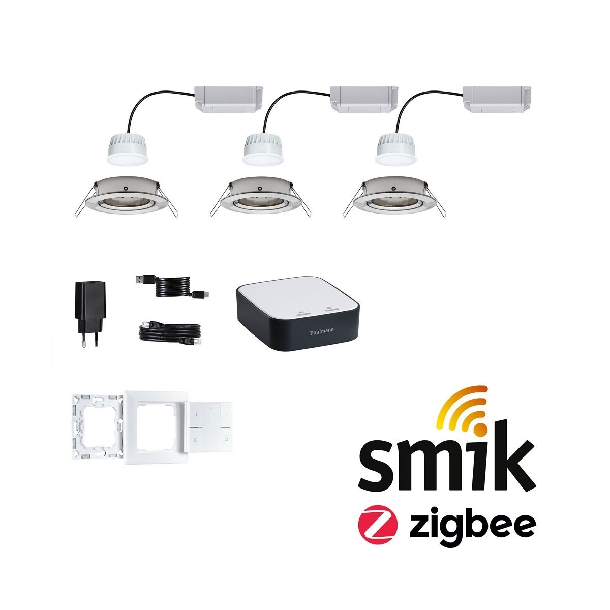 Paulmann 5181 Bundle Zigbee smik Gateway LED Einbauleuchte Nova Plus Coin Basisset RGBW