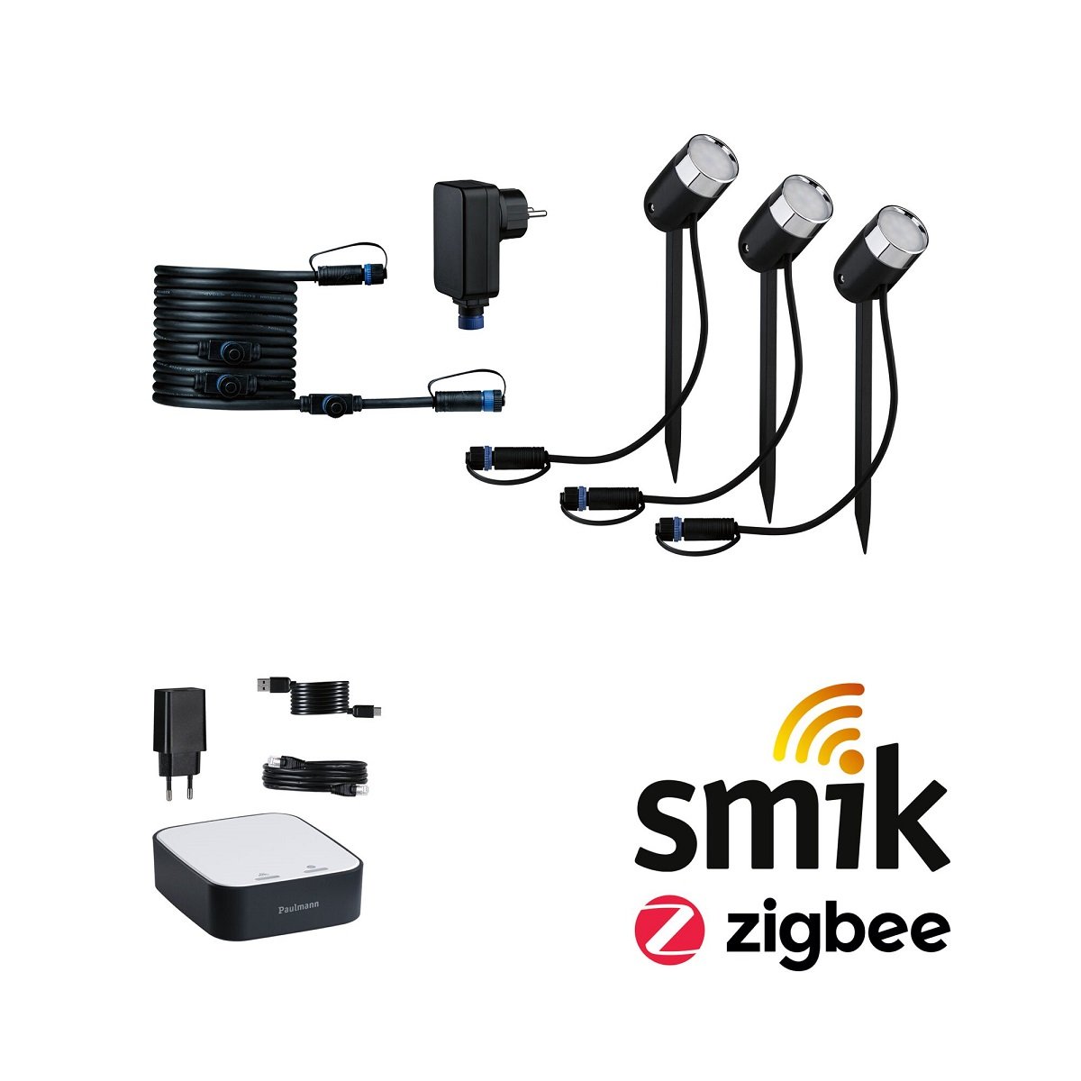 Paulmann 5183 Plug&Shine Bundle Zigbee smik Gateway Gartenstrahler Pike Basisset RGBW