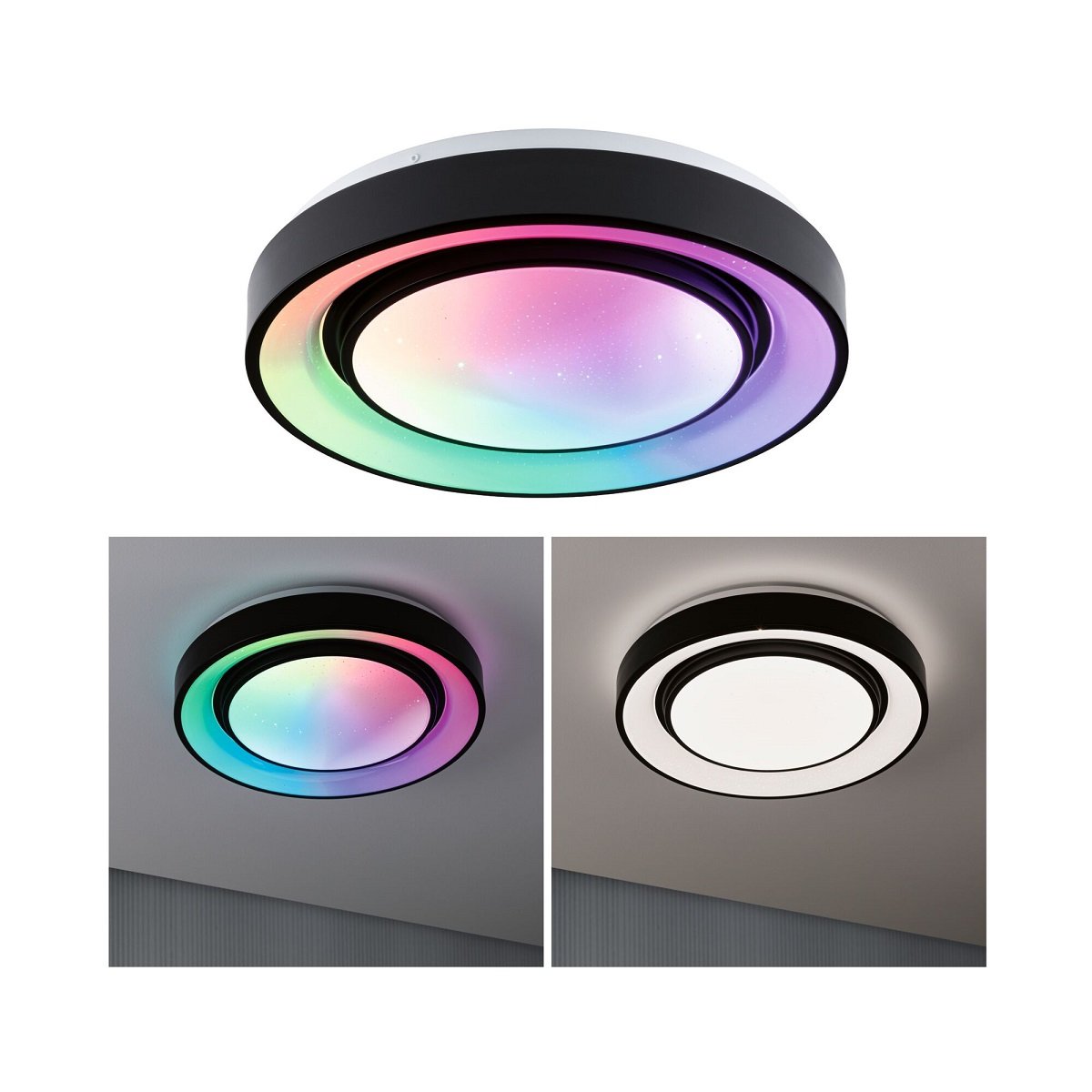 Paulmann 70544 LED Deckenleuchte Rainbow Regenbogeneffekt RGBW 375mm Schwarz Wei�