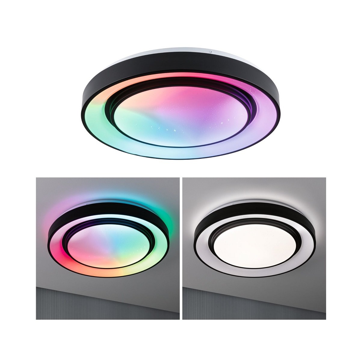 Paulmann 70545 LED Deckenleuchte Rainbow Regenbogeneffekt RGBW 475mm Schwarz Wei�