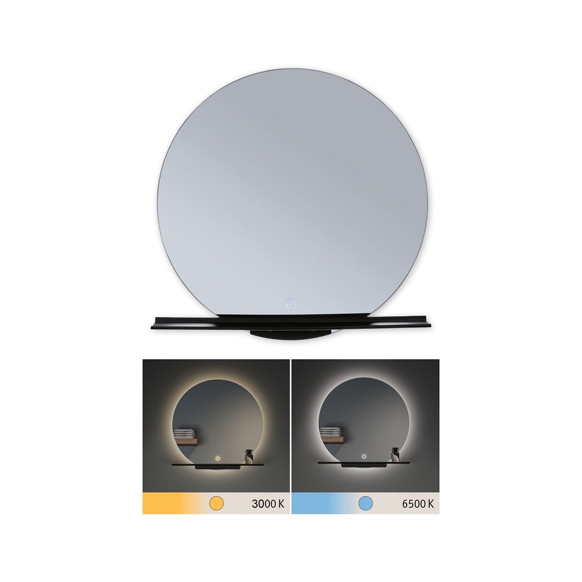 Paulmann 71091 LED Leuchtspiegel Miro IP44 Tunable White Schwarz 50cm 3000K