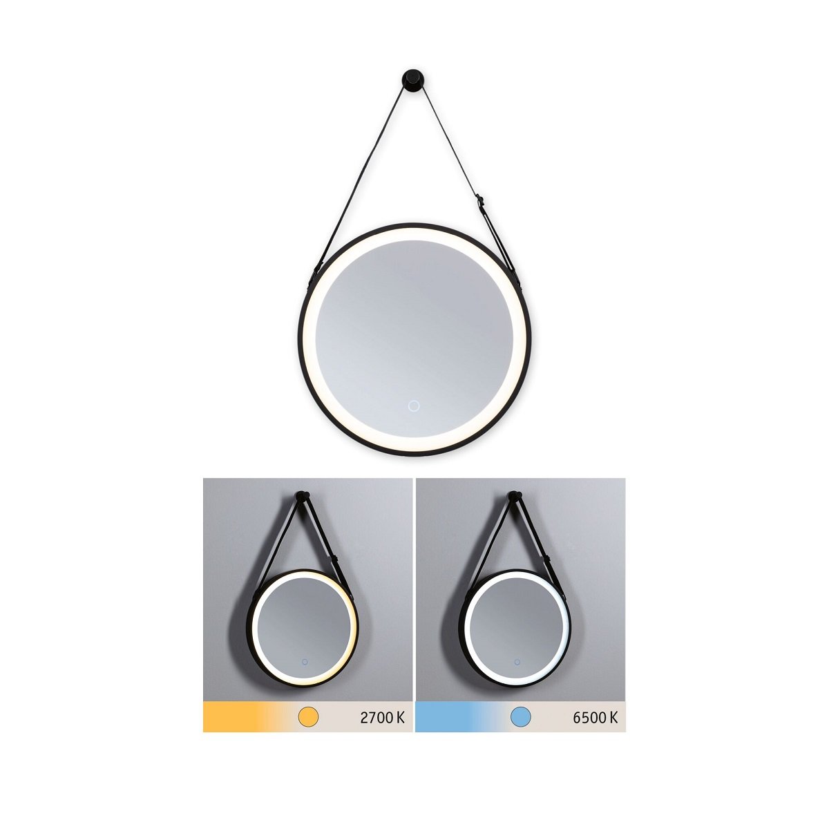 Paulmann 71092 LED Leuchtspiegel Miro IP44 Tunable White Schwarz 40cm 2700K