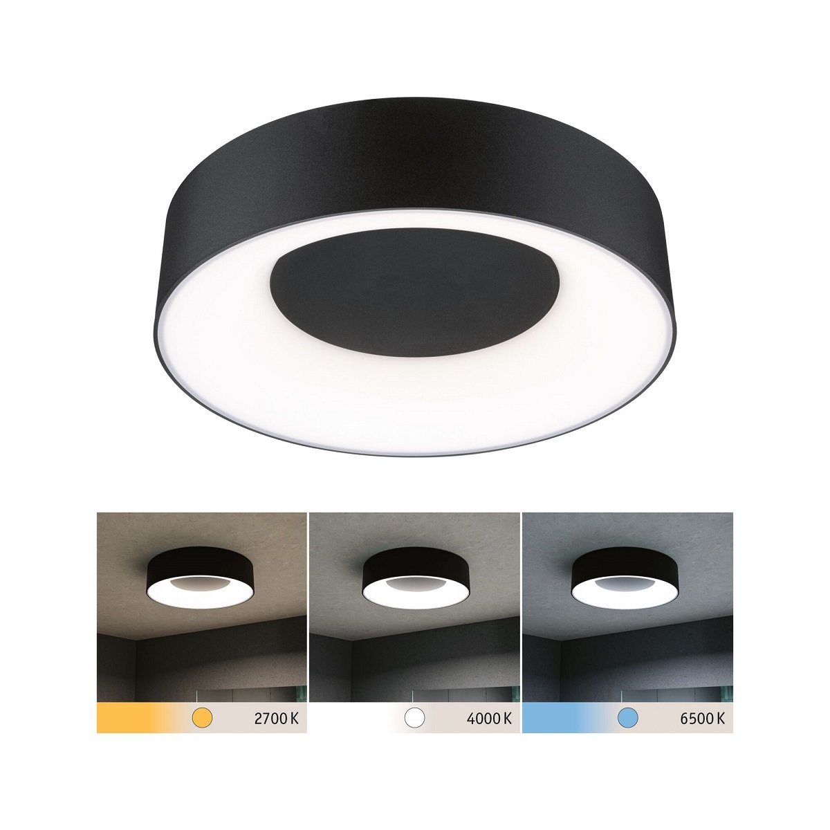 Paulmann 71096 LED Deckenleuchte Casca schwarz matt IP44 White Switch 30cm