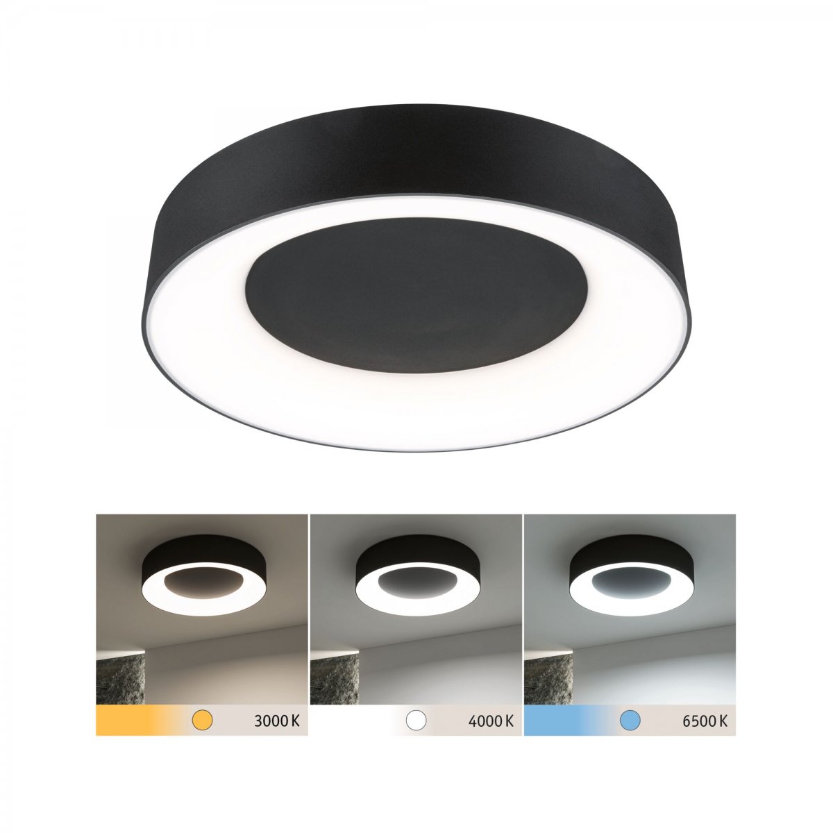 Paulmann 71097 LED Deckenleuchte Casca Schwarz IP44 White Switch 40cm