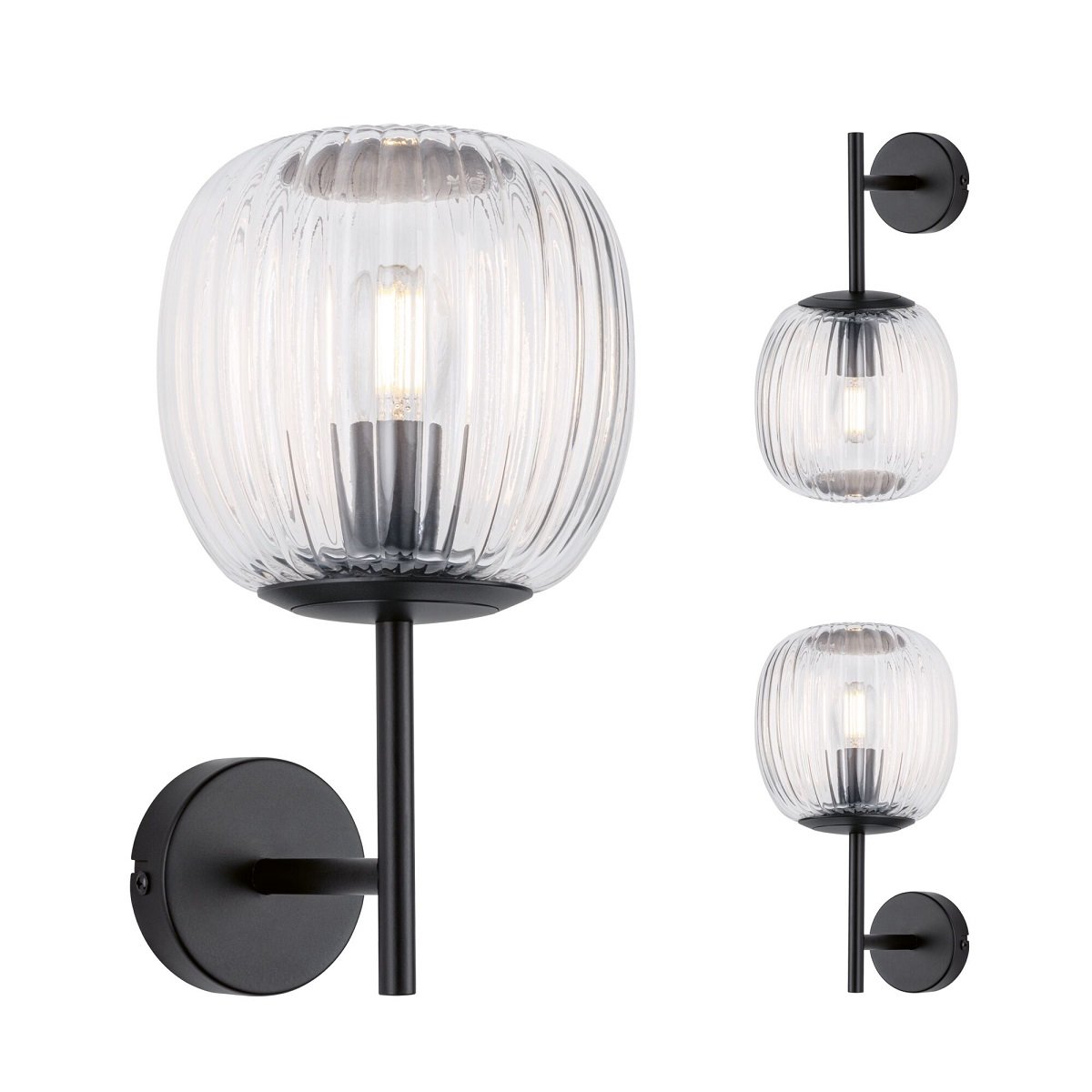 Paulmann 71144 Selection Bathroom Wandleuchte Ruya Klarglas Schwarz E14 IP44