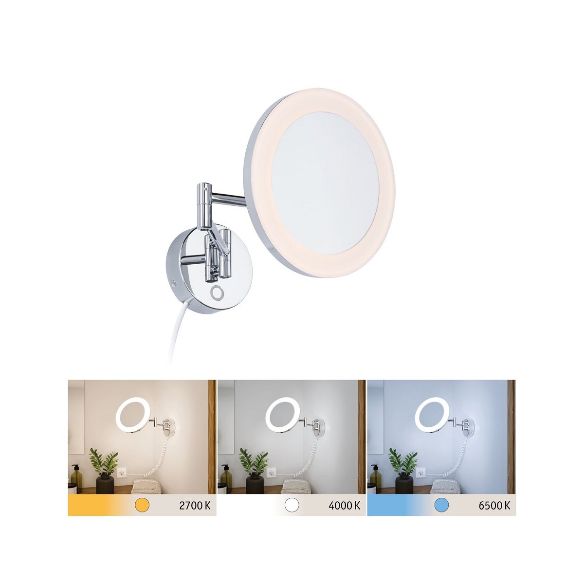 Paulmann 71148 LED Kosmetikspiegel Masua WhiteSwitch IP44 Chrom