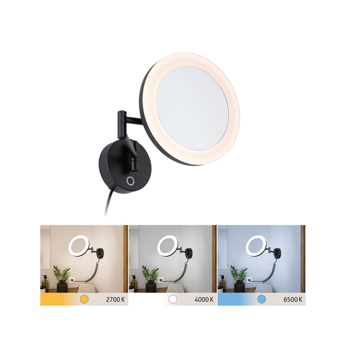 Paulmann 71149 LED Kosmetikspiegel Masua WhiteSwitch IP44 Schwarz