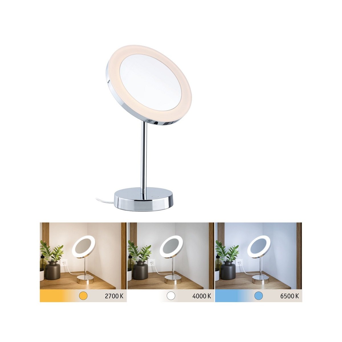 Paulmann 71150 LED Kosmetikspiegel Masua freistehend WhiteSwitch IP44 Chrom