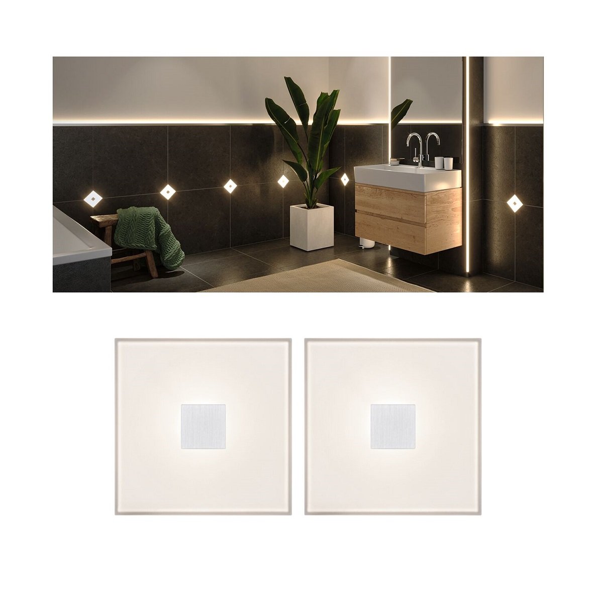 Paulmann 78401 LumiTiles LED Fliesen Square 2er-Basisset 100x10mm IP44 2700K Wei�