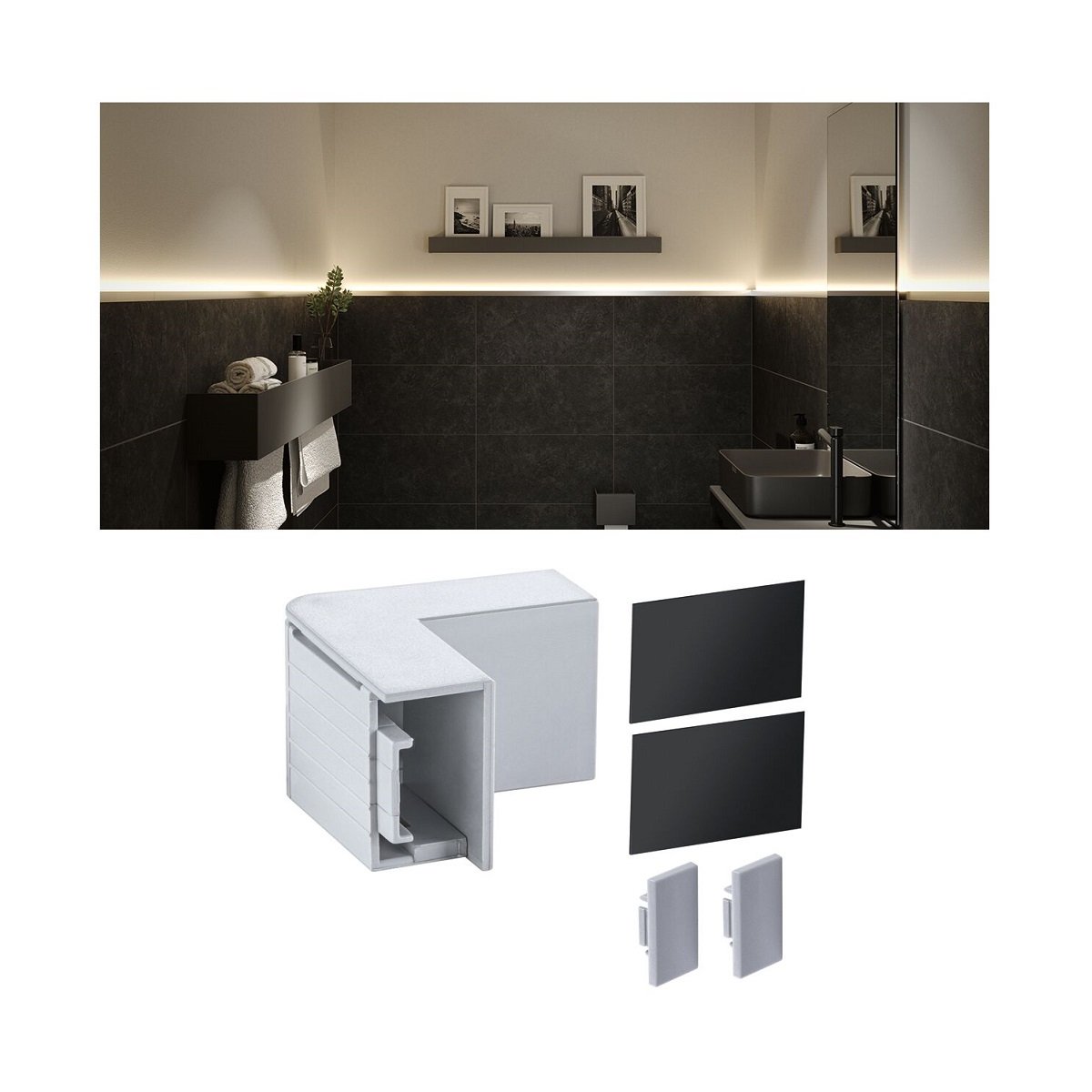 Paulmann 78409 LumiTiles Zubeh�r Profil Top Abdeckung Ecke 40x40mm Telegrau