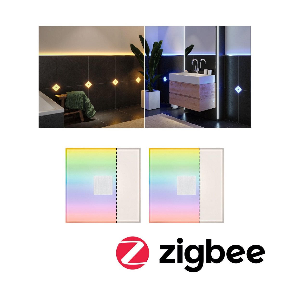 Paulmann 78412 LumiTiles LED Fliesen Square 2er-Basisset 100x10mm Zigbee RGBW IP44 Wei�