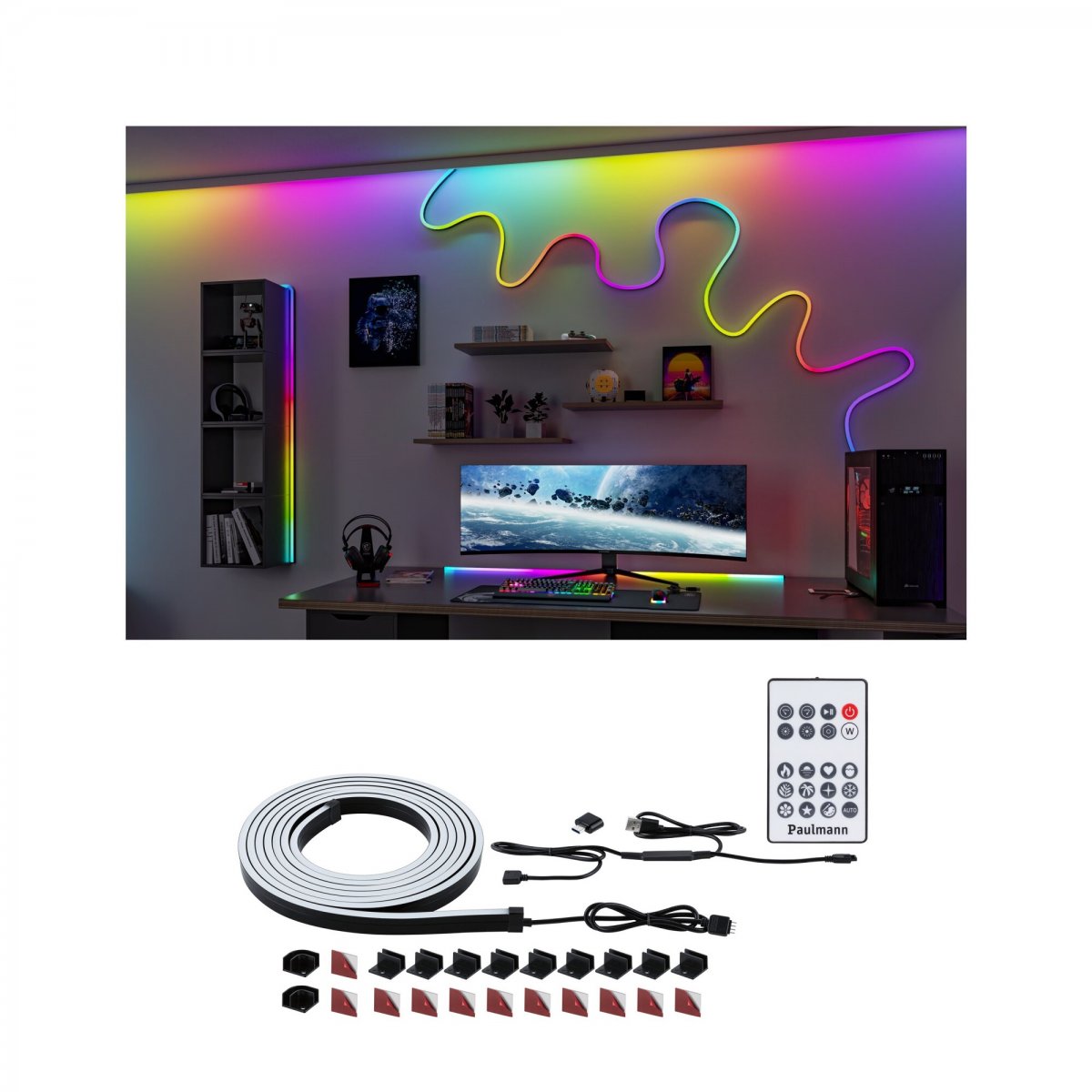 Paulmann 79556 EntertainLED LED Schlauch Black Neon RGB 3m Komplettset