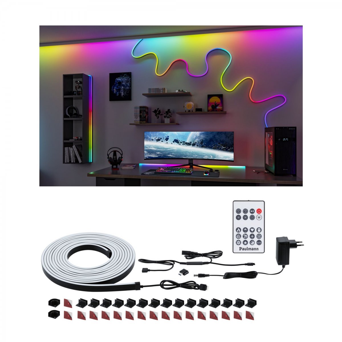 Paulmann 79557 EntertainLED LED Schlauch Black Neon RGB 5m 24VA Komplettset