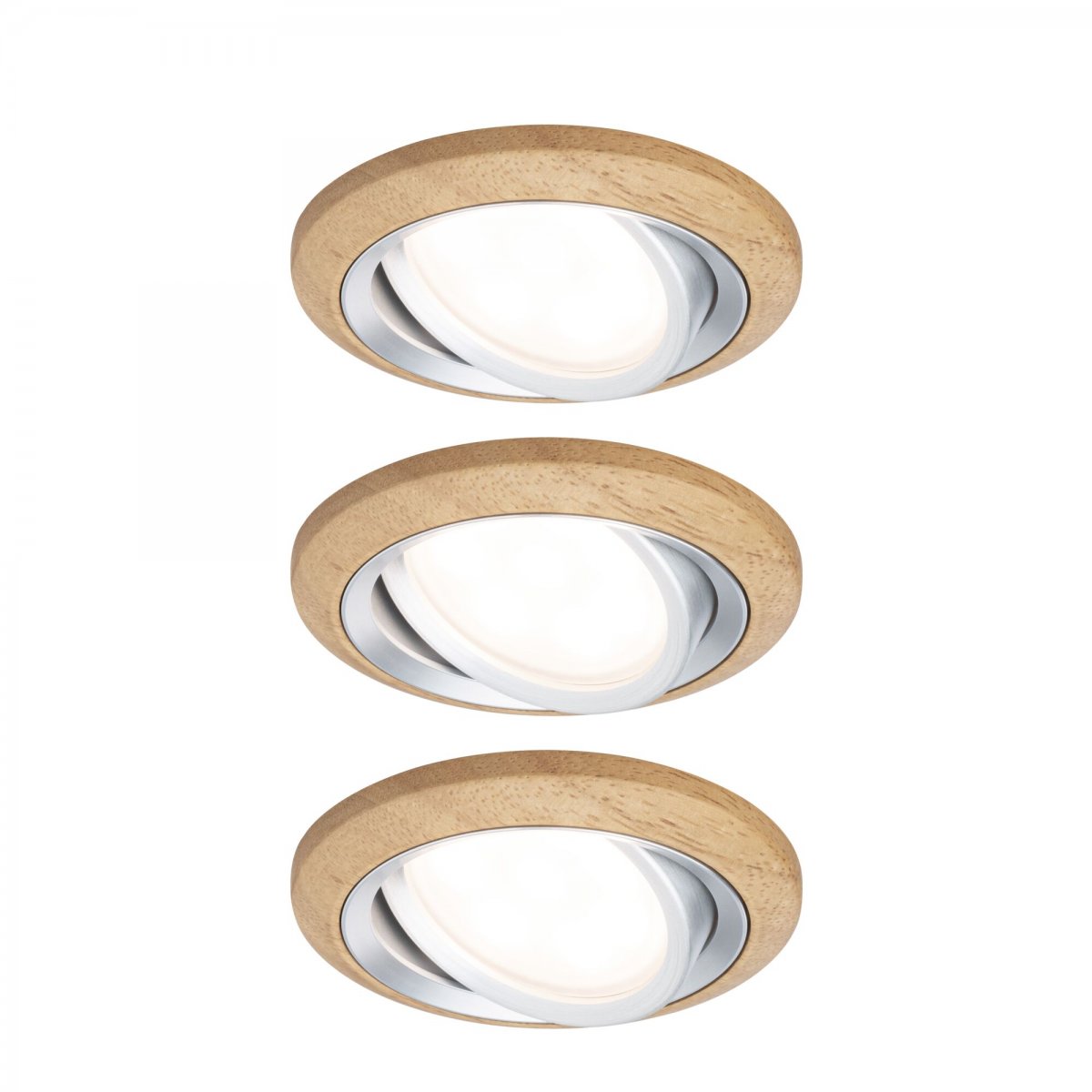 Paulmann 92239 LED Einbauleuchte Lanati 3er-Set schwenkbar 2700K Holzoptik Alu