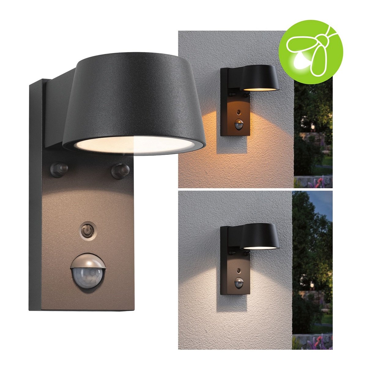 Paulmann 94714 LED Au�enwandleuchte Capea Schwarz IP44 mit Sensor Goldlicht