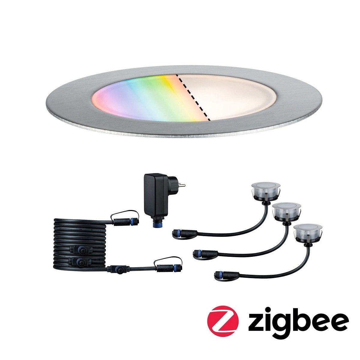 Paulmann 94752 Plug&Shine Bodeneinbauleuchten Set Zigbee Floor RGBW IP67 Edelstahl