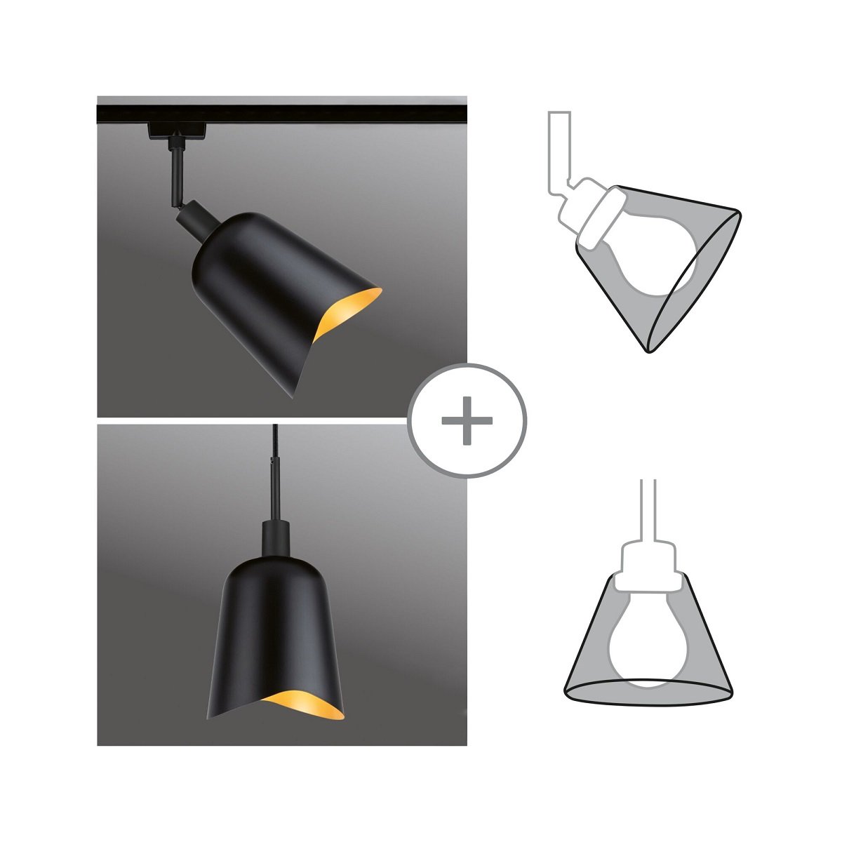 Paulmann 95604 Schienensystem Urail Schirm Alvaro DecoSystems 144mm Schwarz Gold