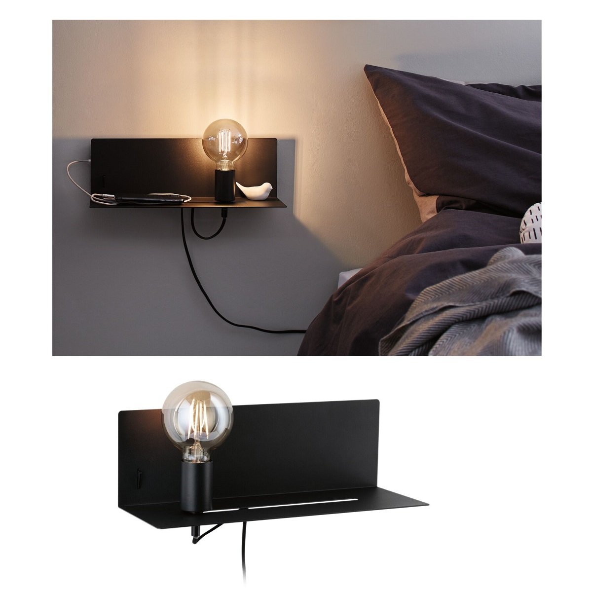 Paulmann 96775 LED Wandleuchte Devara USB C E27 Schwarz matt