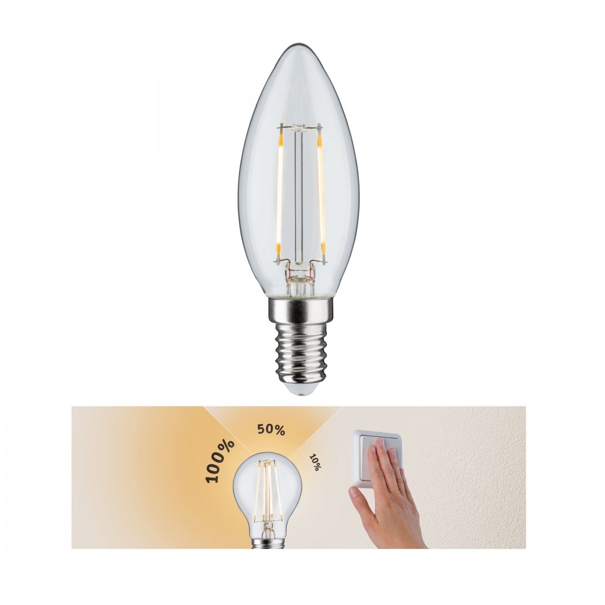Paulmann No. 28572 LED Kerze 2,7W E14 Klar 230 V Warmwei� 3-Stufen dimmbar