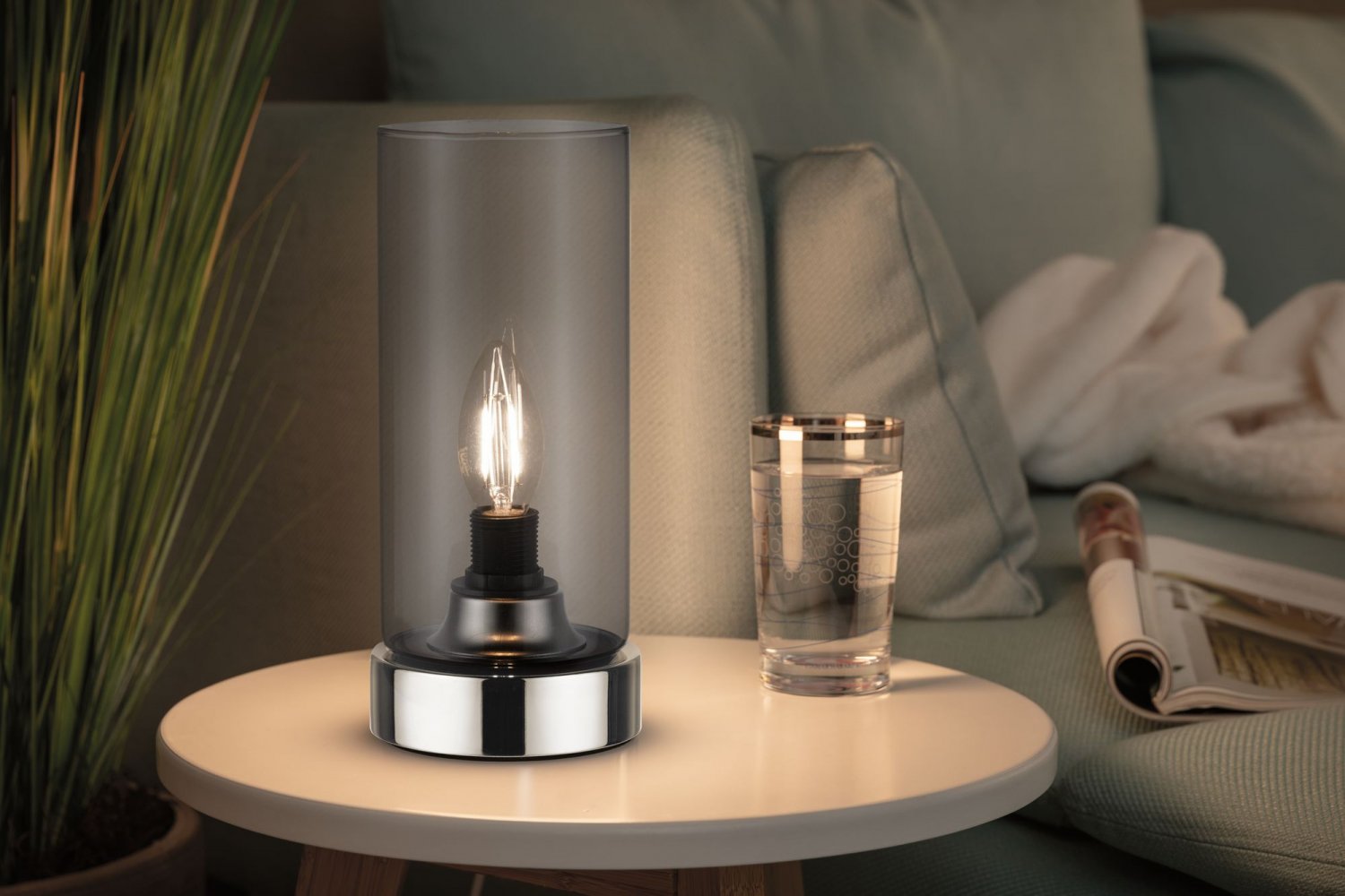 Touchschalter & chrom mit 1-flammig kaufen online Paulmann --> Tischleuchte Lampen Pinja No. 77056 rauchglas Leuchten