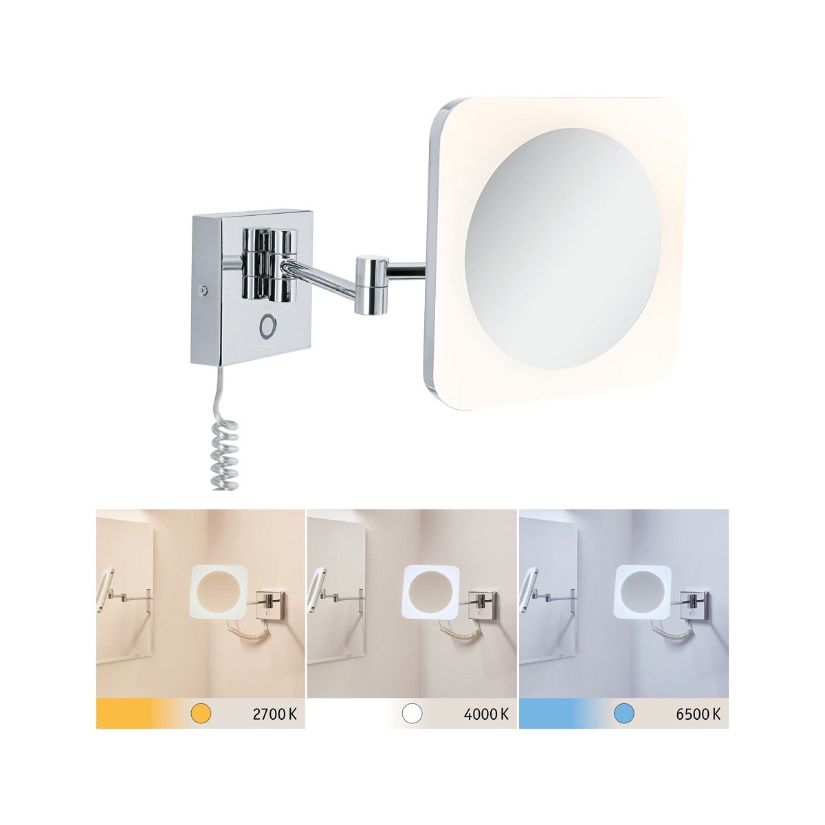 Paulmann No. 78933 HomeSpa LED Kosmetikspiegel Jora IP44 Chrom 3,3W WhiteSwitch 2.700K