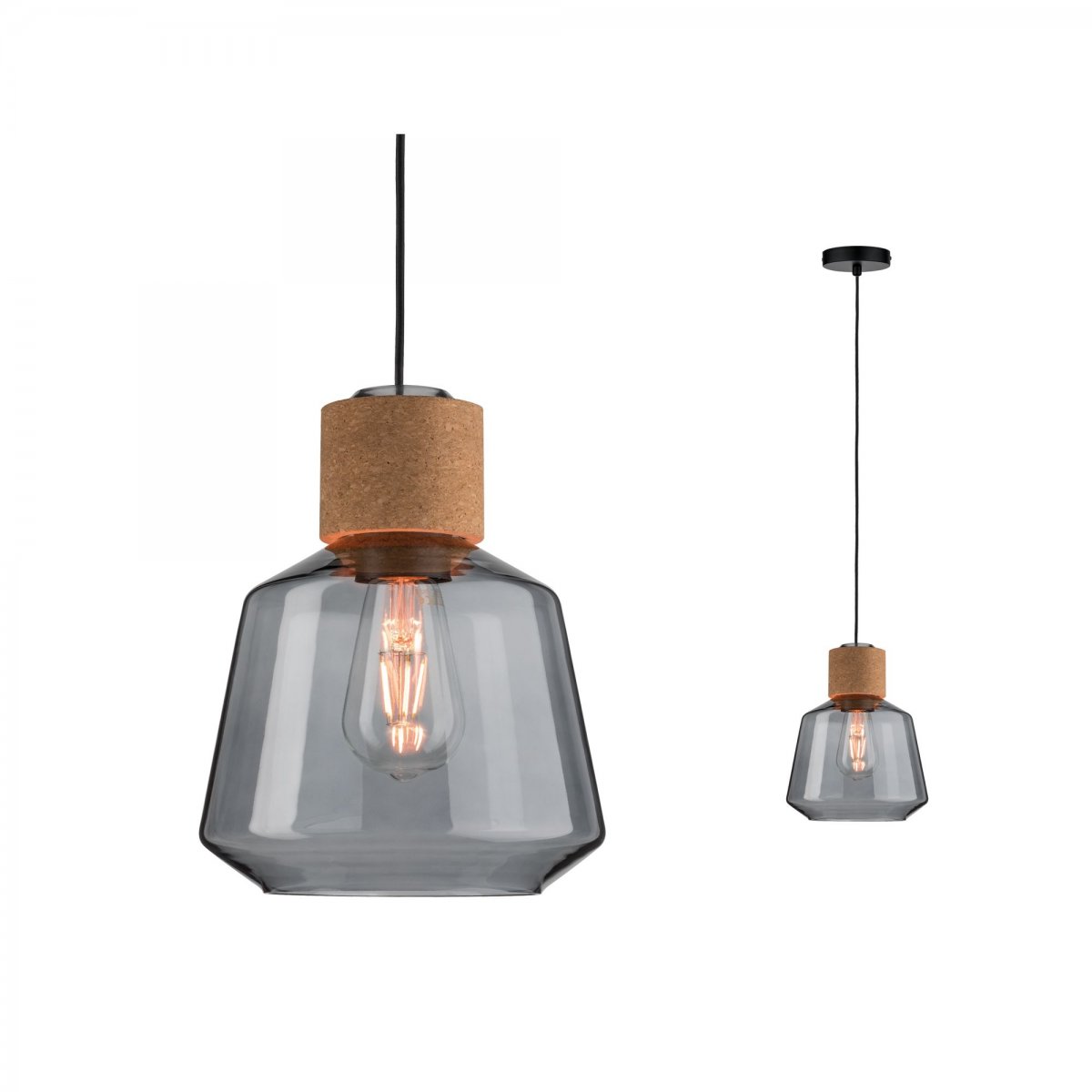 Paulmann No. 79739 Pendelleuchte Neordic Jungle Elia E27 Rauchglas, Kork, Schwarz
