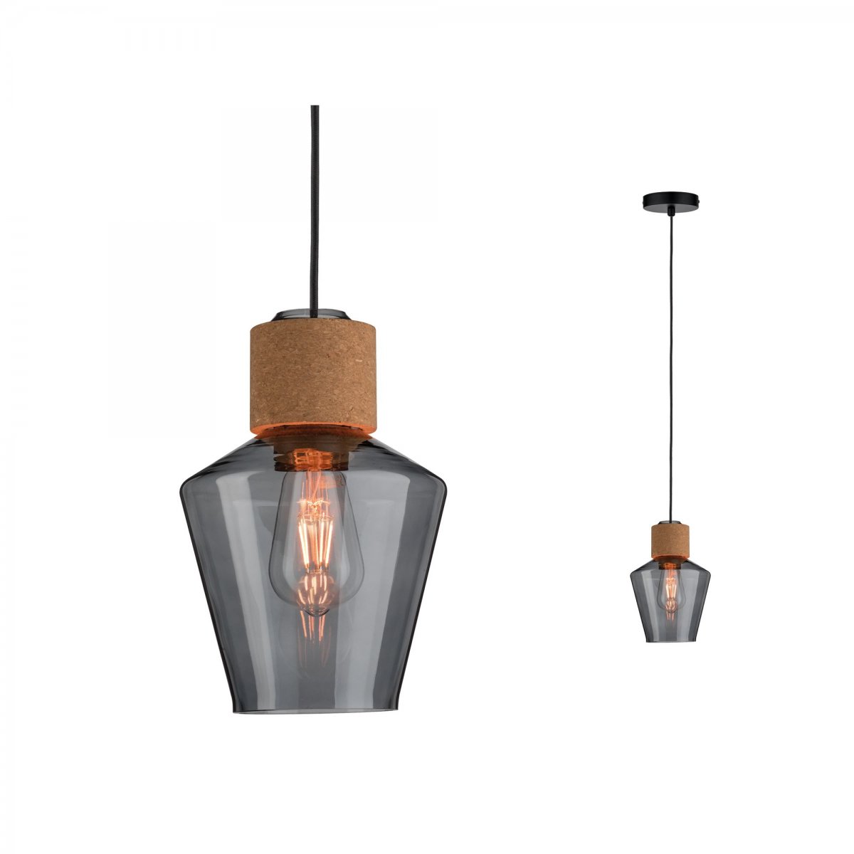 Paulmann No. 79740 Pendelleuchte Neordic Jungle Edla E27 Rauchglas, Kork, Schwarz
