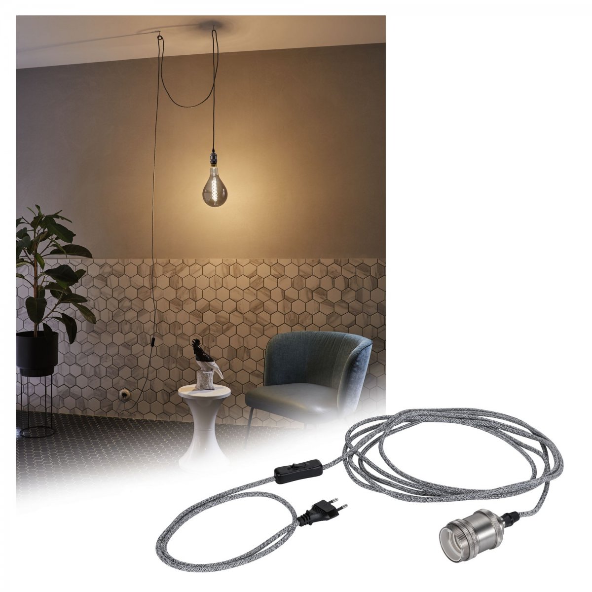 Paulmann No. 79771 Pendelleuchte Neordic Eldar inkl. Eurostecker E27 max.20W Grau Nickel