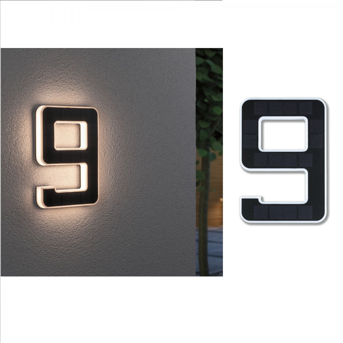 Paulmann No. 79850 Outdoor Solar Hausnummern 9 IP44 3000K Akku wechselbar