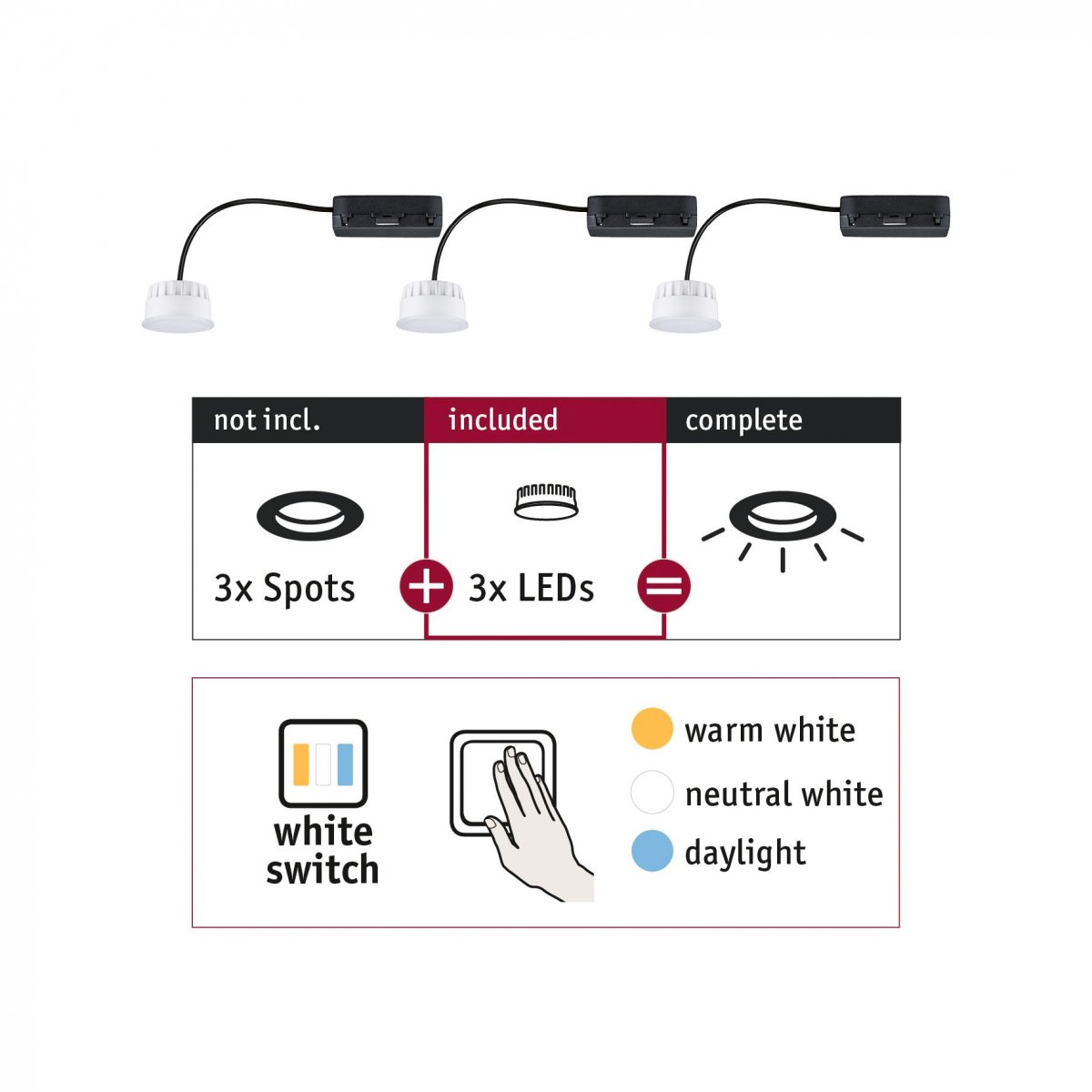 Paulmann No. 92478 Einbauleuchte CHOOSE LED-Modul Coin WhiteSwitch 3x6,5W 2700K
