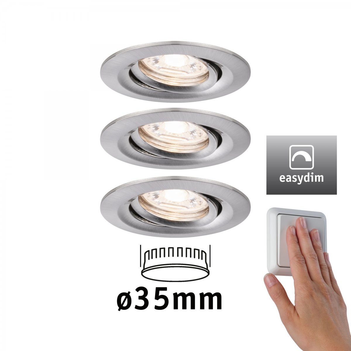Paulmann No. 92973 Einbauleuchte Nova mini Plus EasyDim schwenkbar 3x4,2W 2.700K Eisen