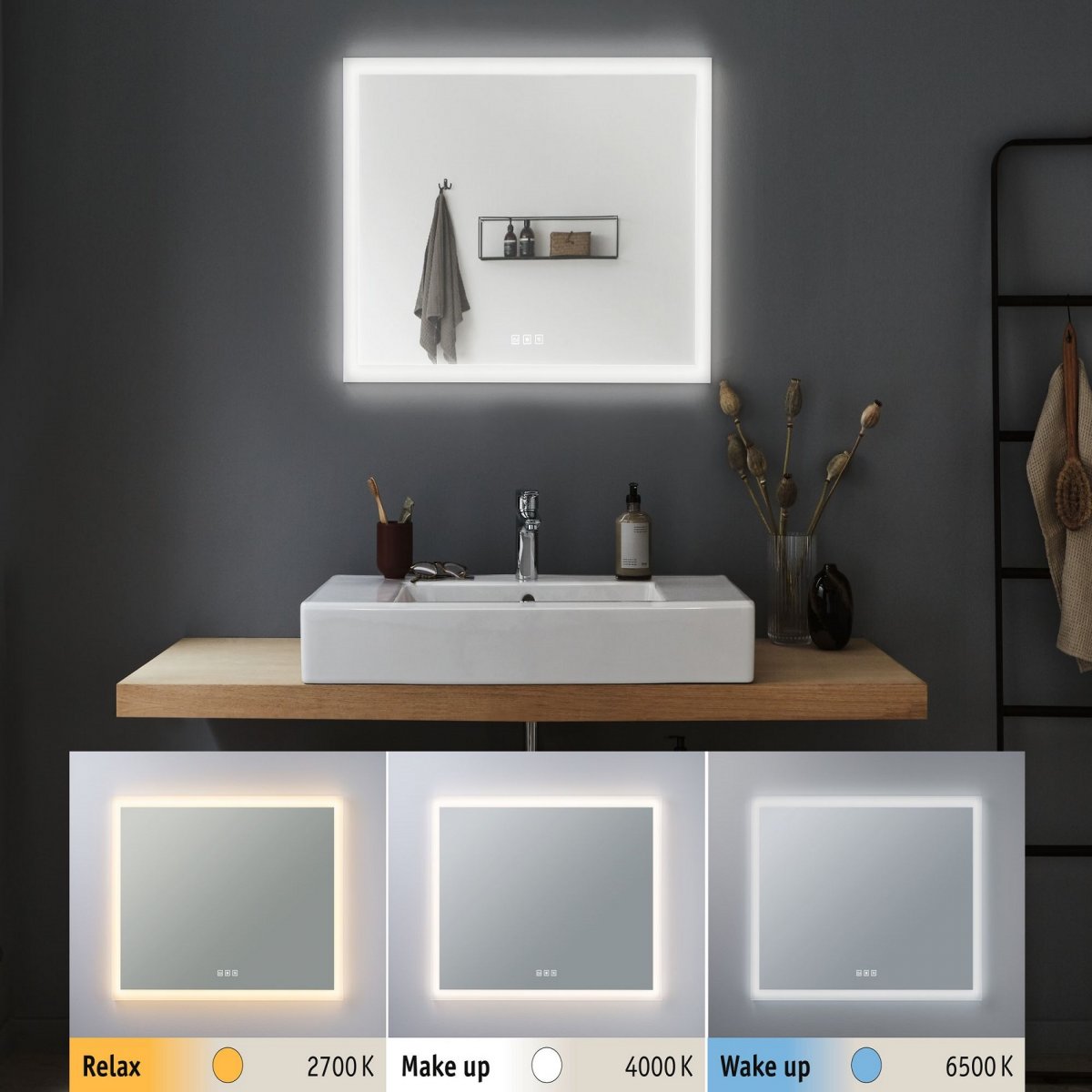 Paulmann No. 93013 HomeSpa LED Leuchtspiegel Mirra eckig IP44 22W WhiteSwitch