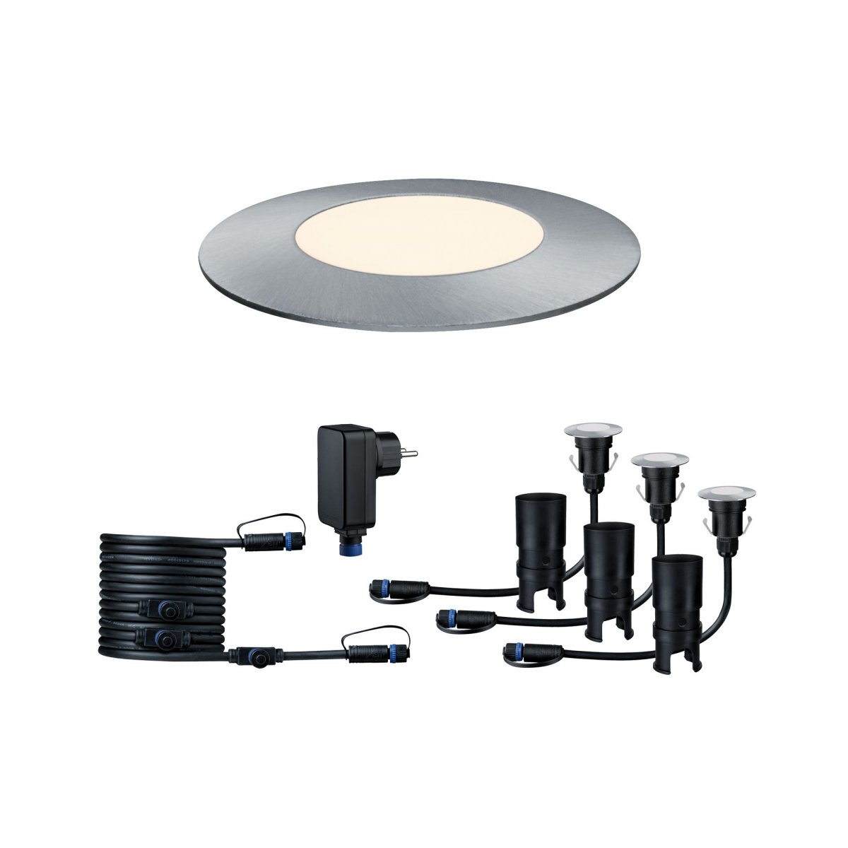 Paulmann No. 93697 Plug&Shine Bodeneinbauleuchte Floor Mini IP65 Warmwei� 3x2,5W Silber