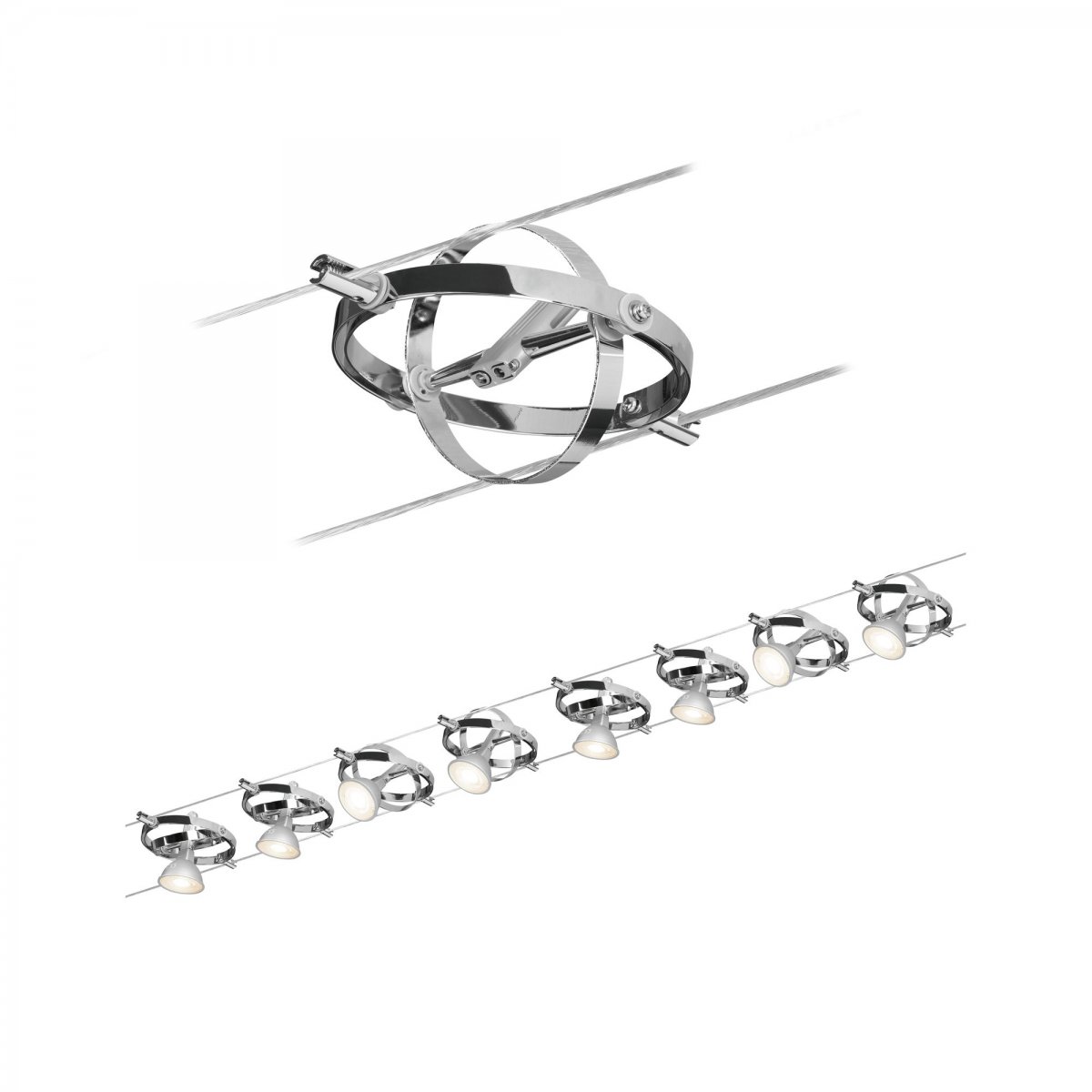 Paulmann No. 94153 Seilsystem-Set  LED Cardan 8 Spots Chrom, Chrom matt