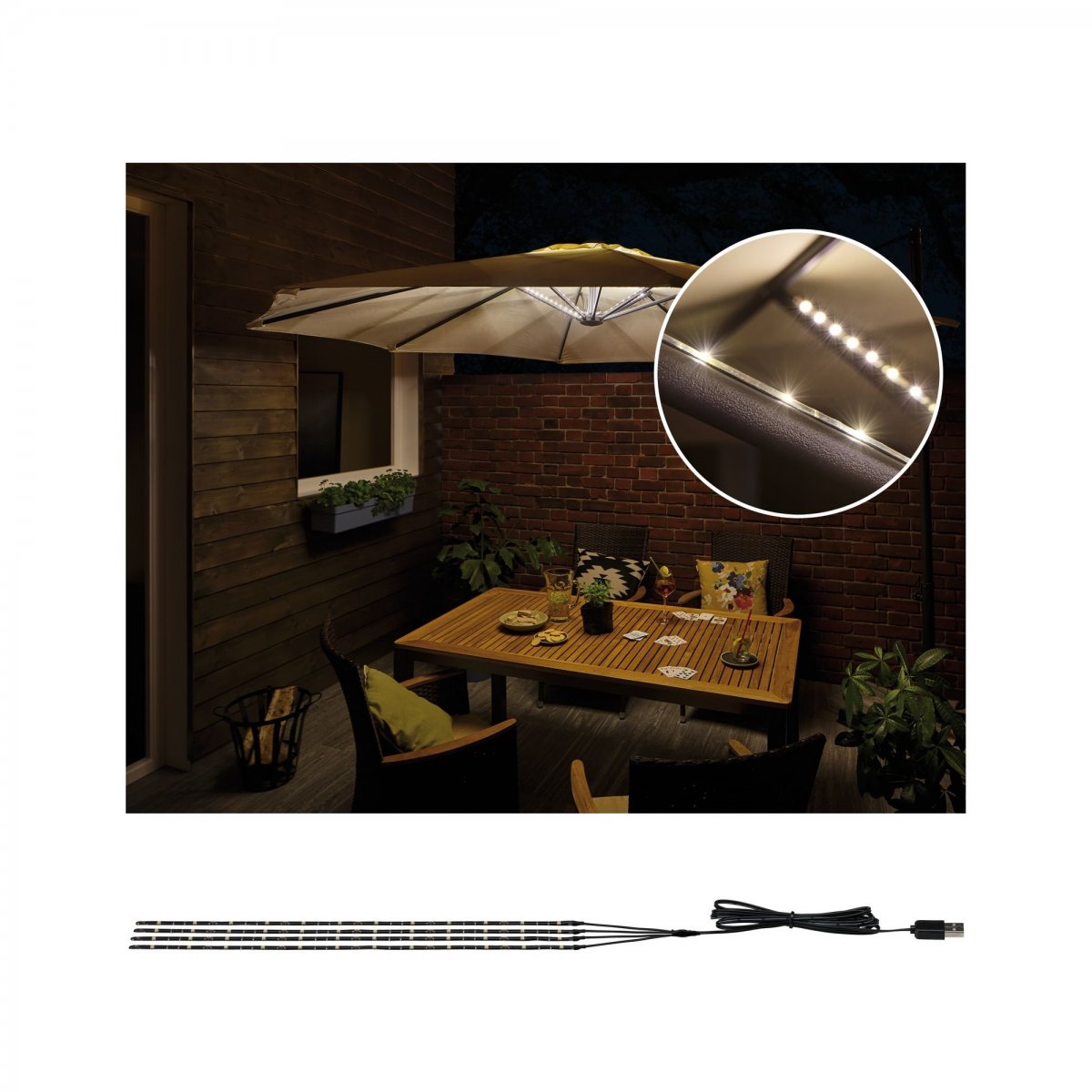 Paulmann No. 94208 Mobile Strip Parasol Schirmbeleuchtung IP44 4x40cm 
