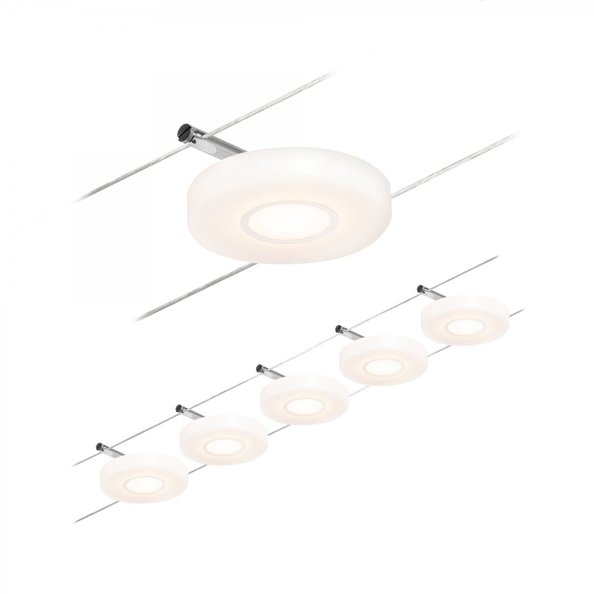 Paulmann No. 94426 Seilsystem DiscLED 5 Spots Chrom Satin 3000K DC 60VA