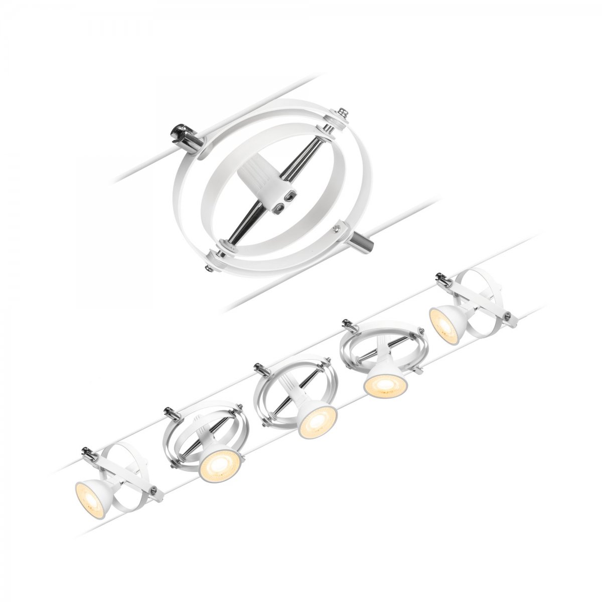 Paulmann No. 94438 Seilsystem Cardan 5 Spots Wei� ohne Leuchtmittel DC 60VA