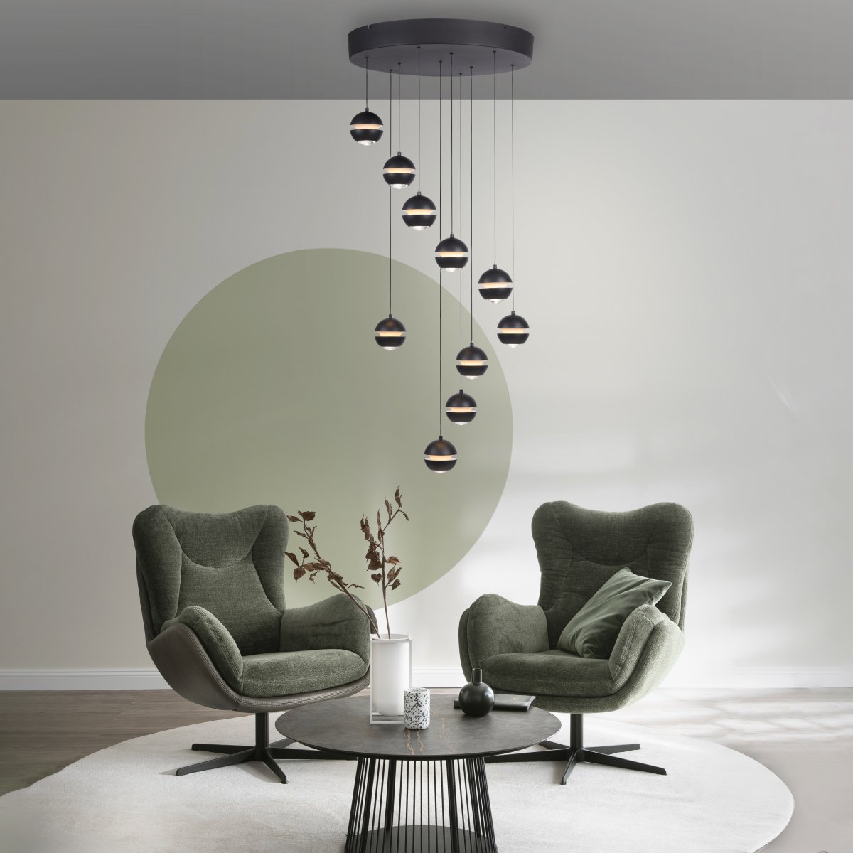SCH�NER WOHNEN-Kollektion LED Pendelleuchte LINI, schwarz, 10-flammig, dimmbar