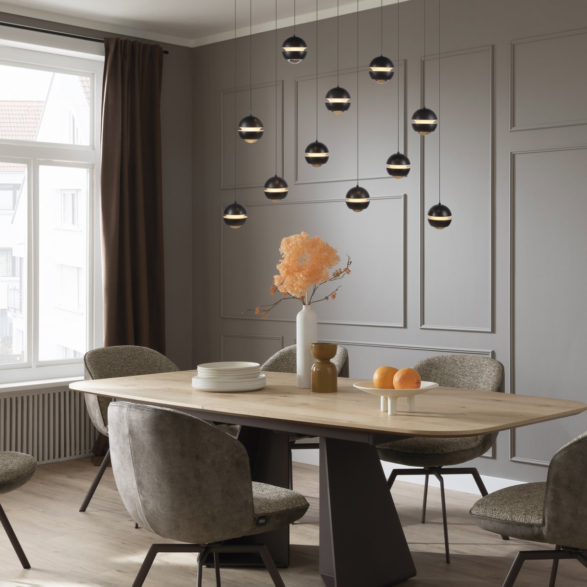 SCH�NER WOHNEN-Kollektion LED Pendelleuchte LINI, schwarz, 11-flammig, dimmbar